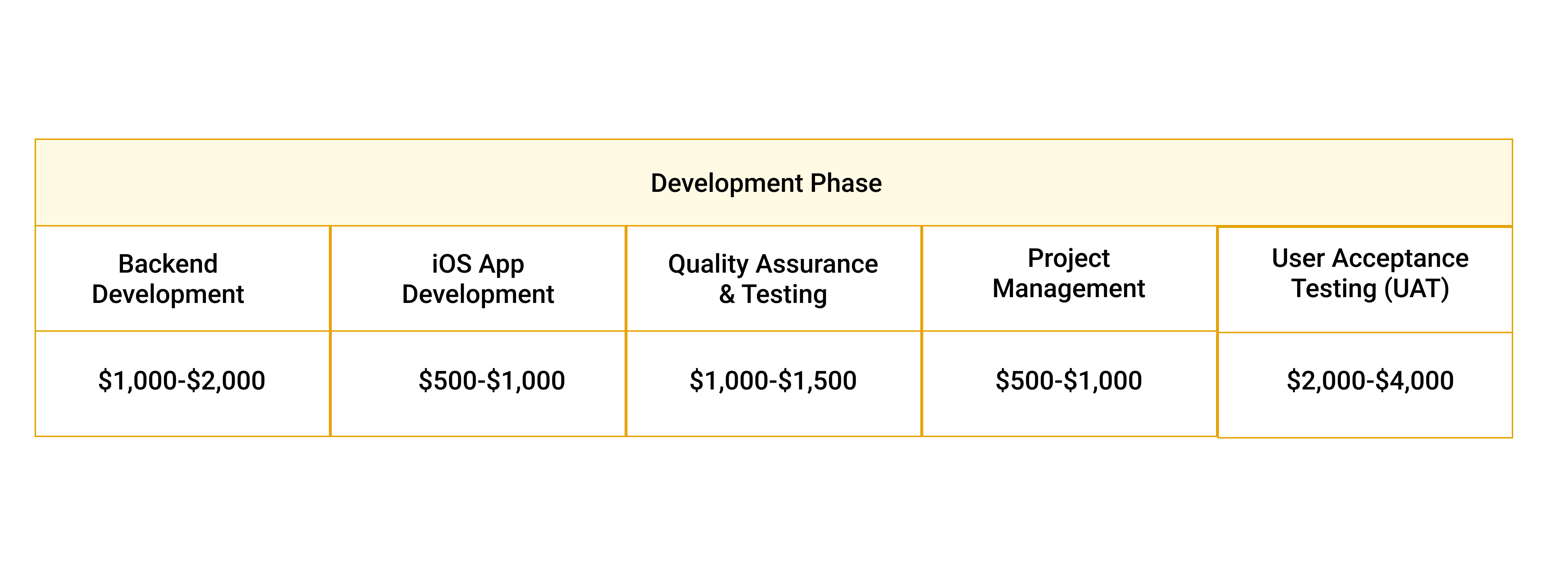 Approximate costing for enterprise app development in 2024