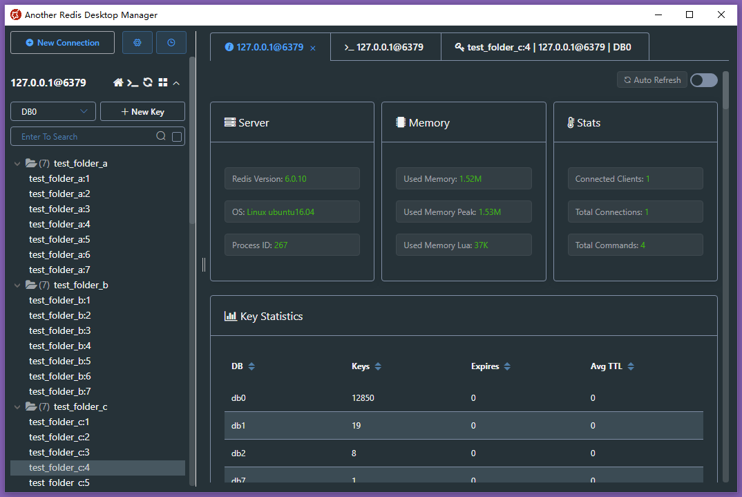 Screenshot showing Redis Dashboard